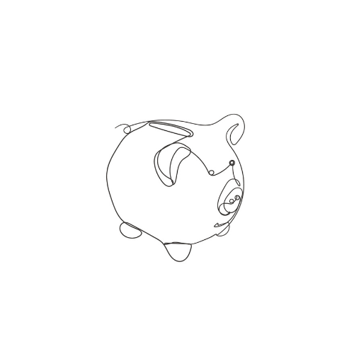 A continuous line drawing of a piggy bank. 